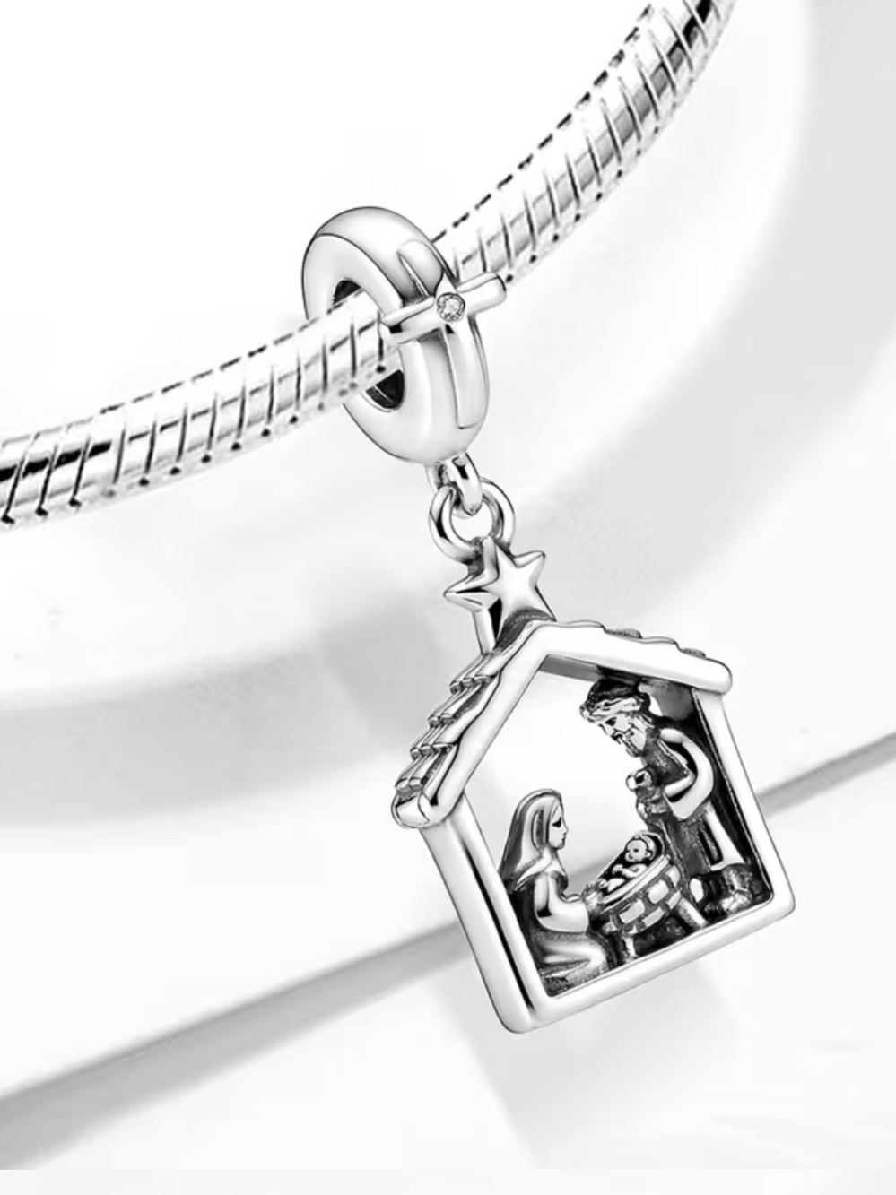 ✨ Nativity Scene Dangle Bracelet Charm Silver Christmas Charm